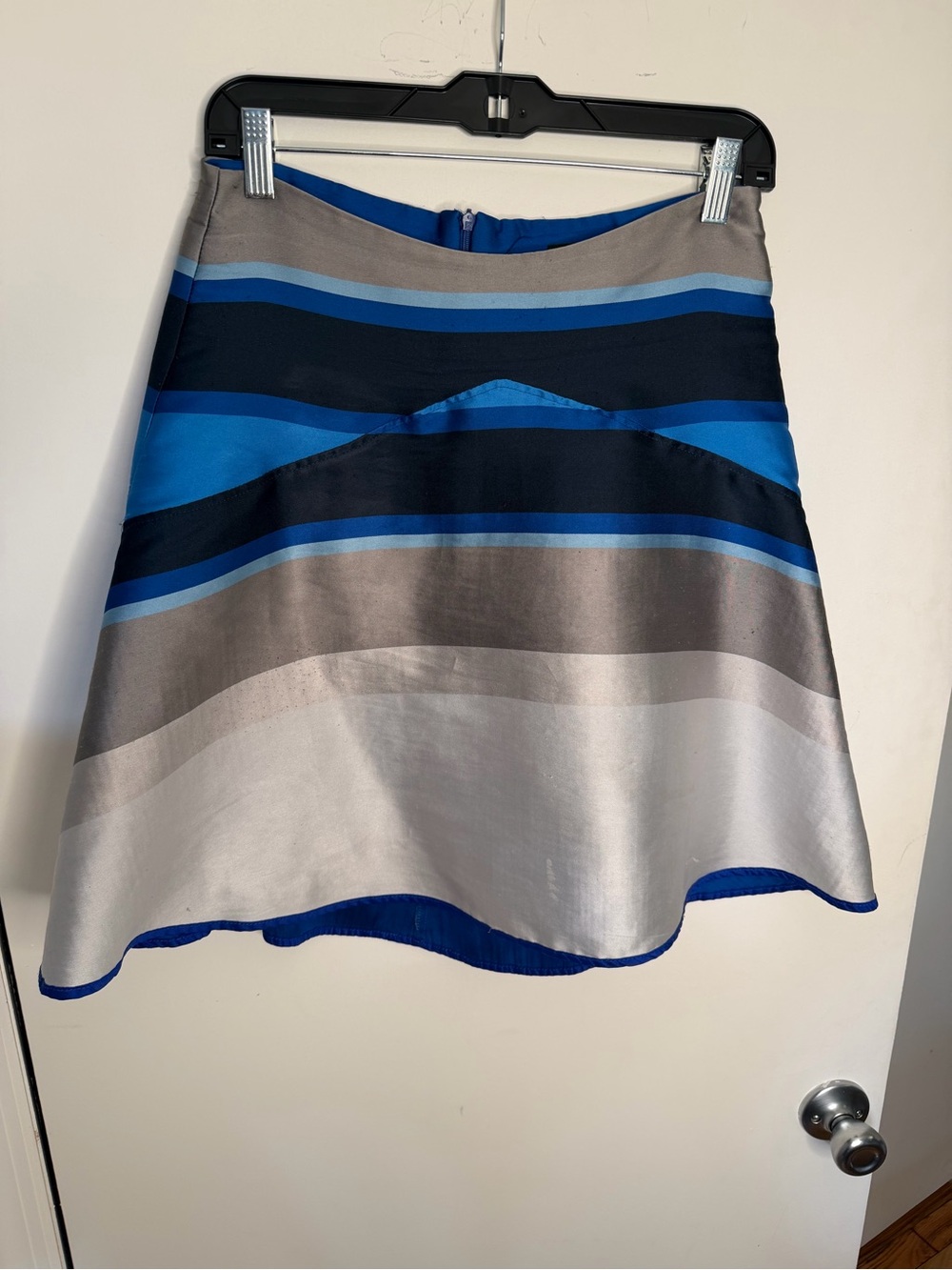Striped A-Line Satin Skirt in Blue and Gray